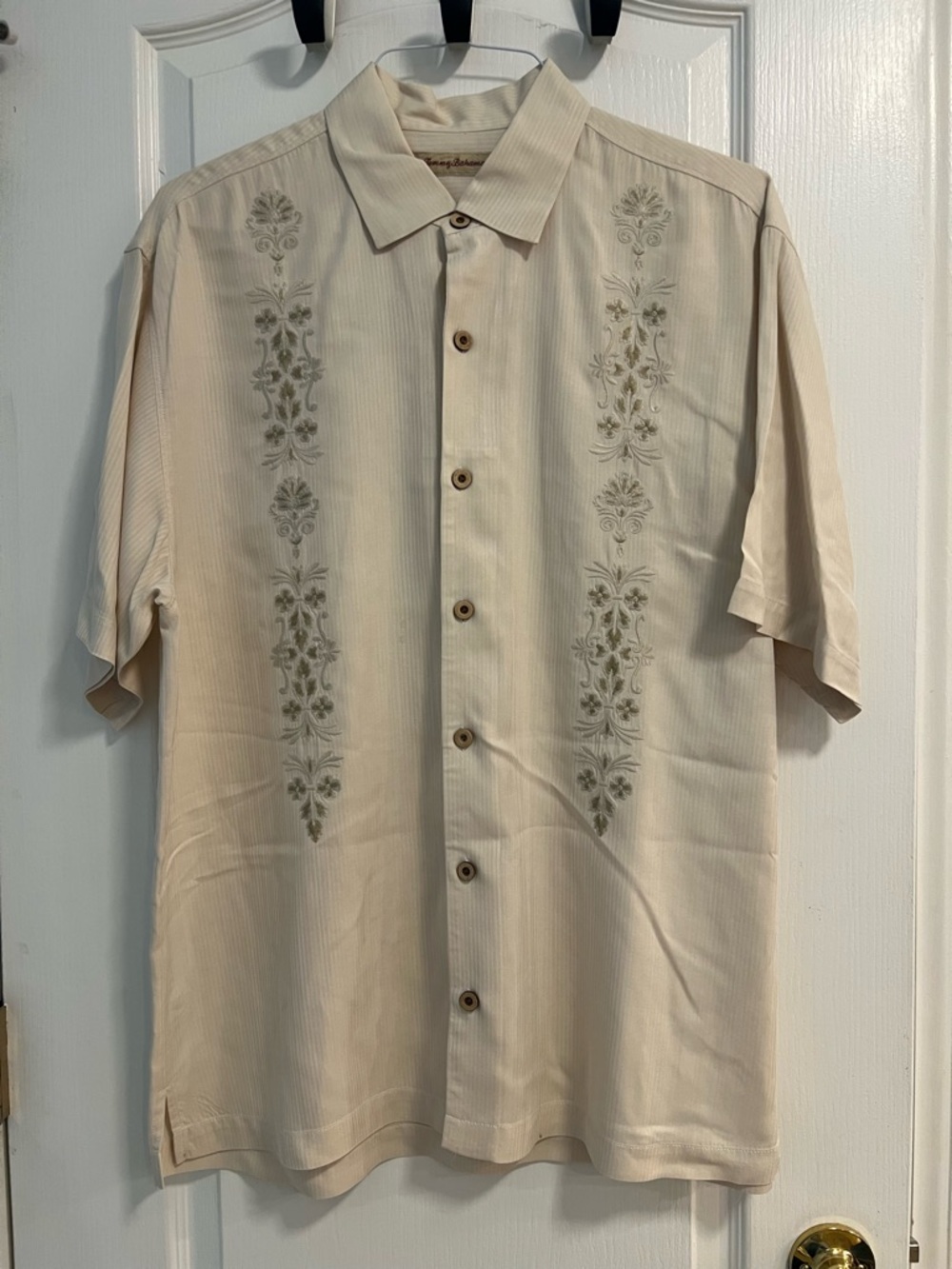 Tommy Bahama Cream Short Sleeve Embroidered Camp Shirt